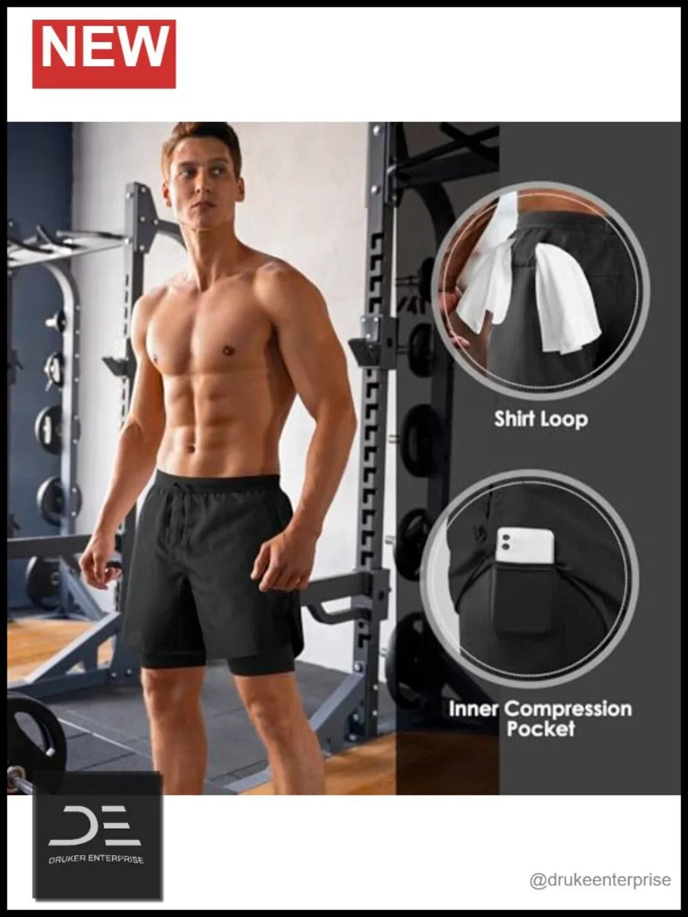 Men's 2 in 1 Running Shorts Quick Dry Compression Athletic Training Gym